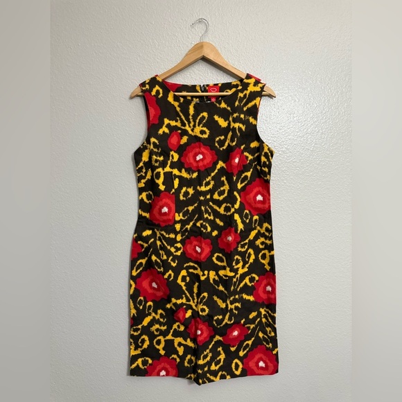 Oscar de la Renta Black and Red Sheath Midi Dress - Picture 1 of 7